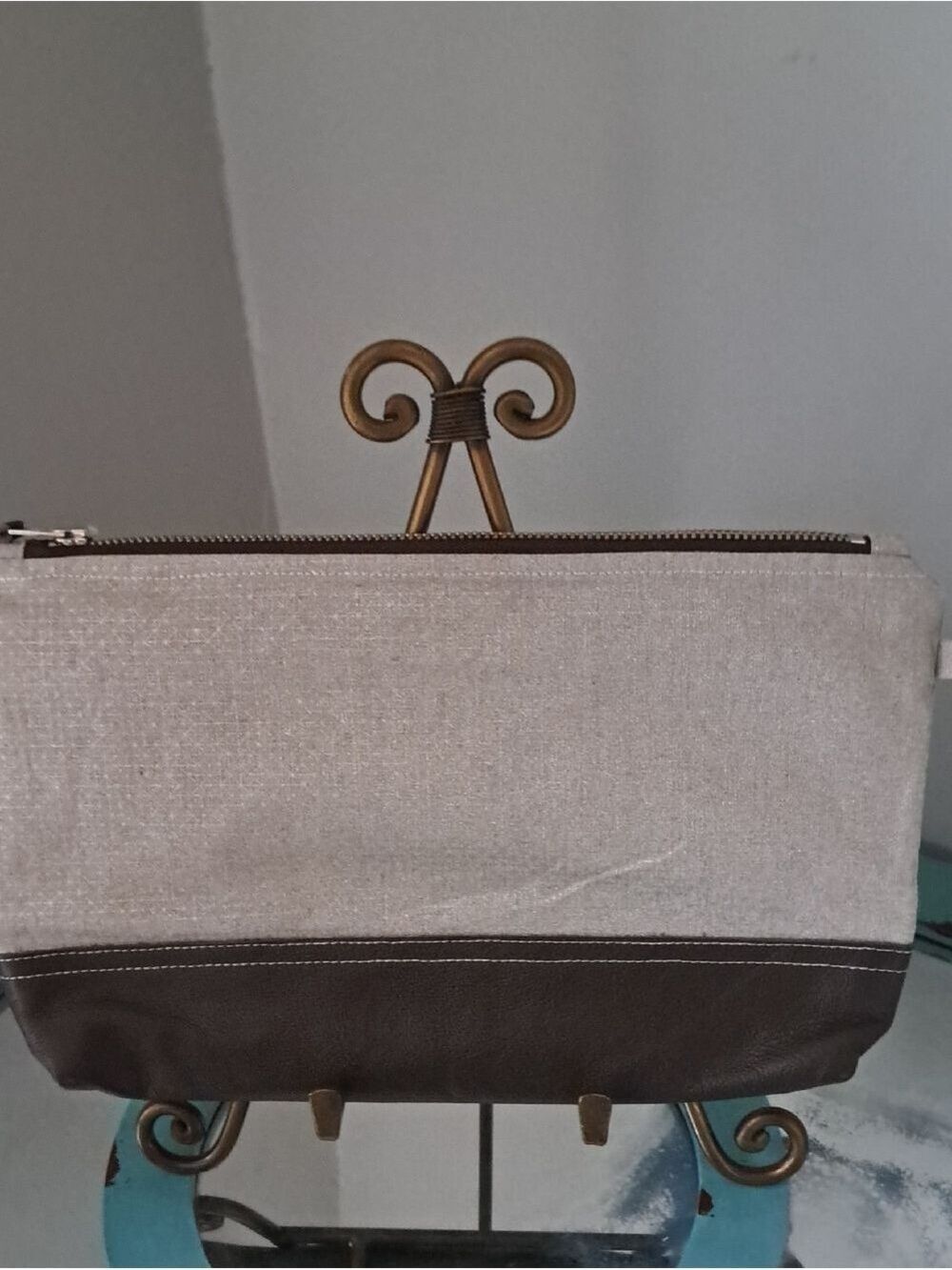 BLISSFUL THINGS handcrafted Taupe and Brown multi purpose pouch bag cosmetic zip - Picture 3 of 5
